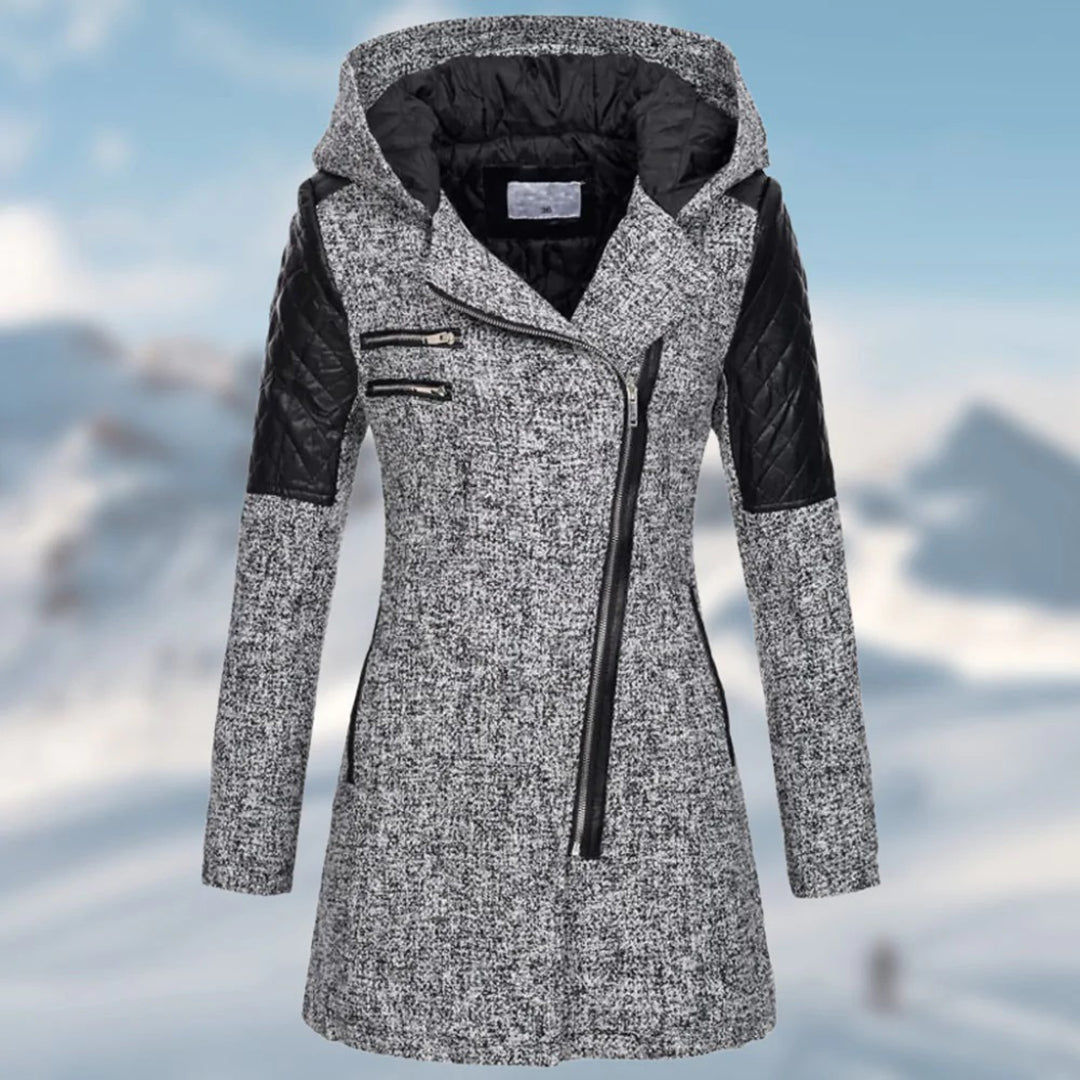 Manteau à capuche et zip asymétrique ceinturé — Amielle Paris