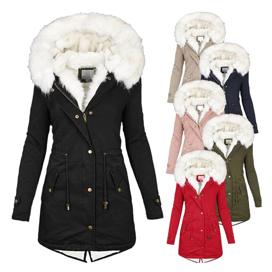 Parka doublée à capuche bordée de fausse fourrure — Amielle Paris