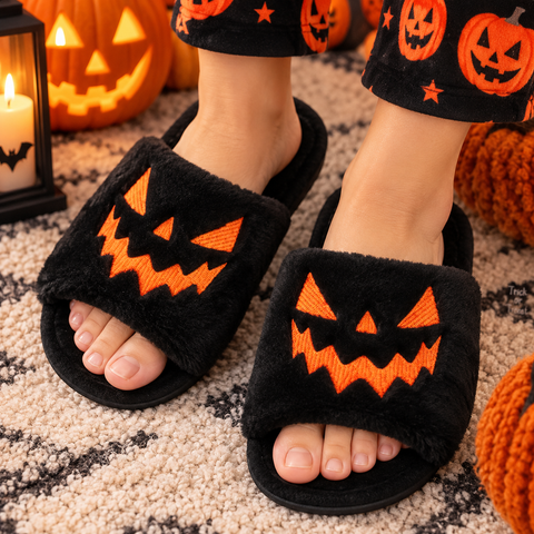 Pumpkin Grin — Chaussons ouverts citrouille