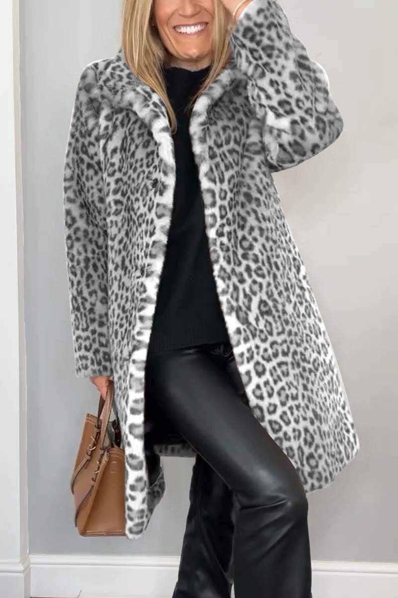 Manteau léopard en fausse fourrure à col châle — Amielle Paris