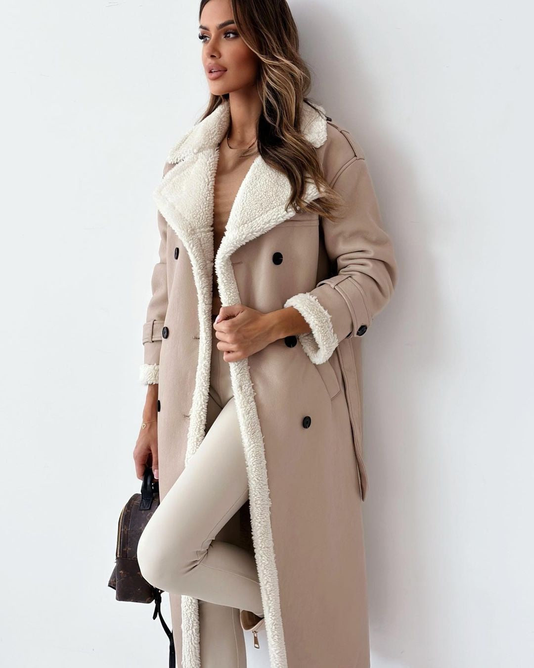 Sophia — Manteau long doublé effet mouton — Amielle Paris