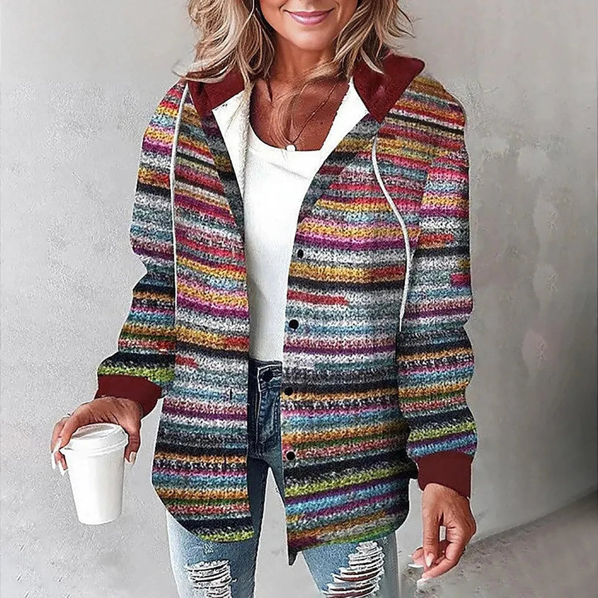 Riley — Veste à carreaux boutonnée à capuche — Amielle Paris
