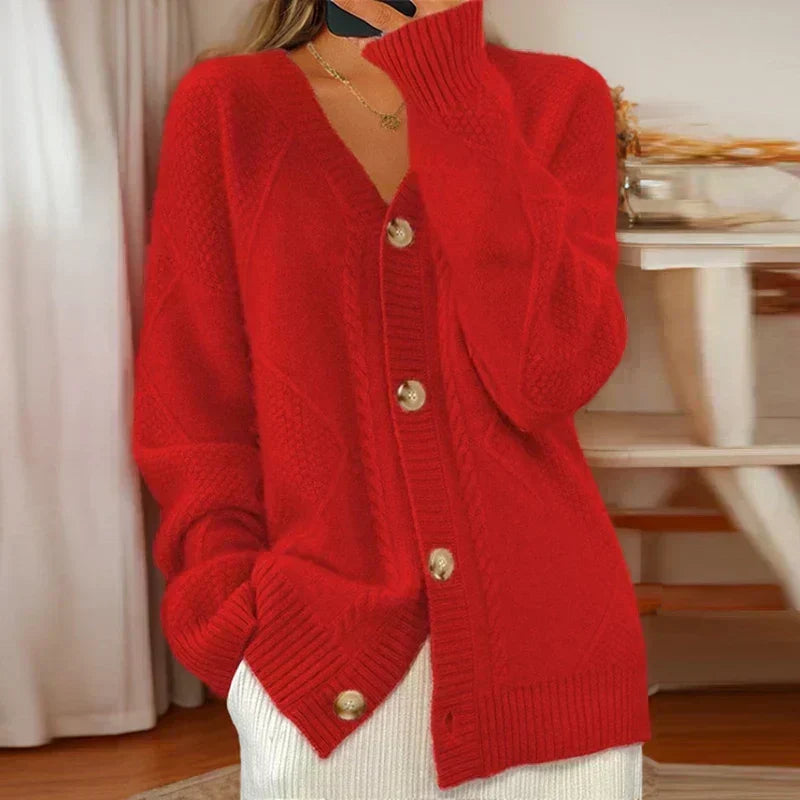 Tara — Cardigan torsadé boutonné à col montant — Amielle Paris