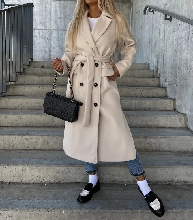 Manteau long ceinturé à boutons croisés — vue principale