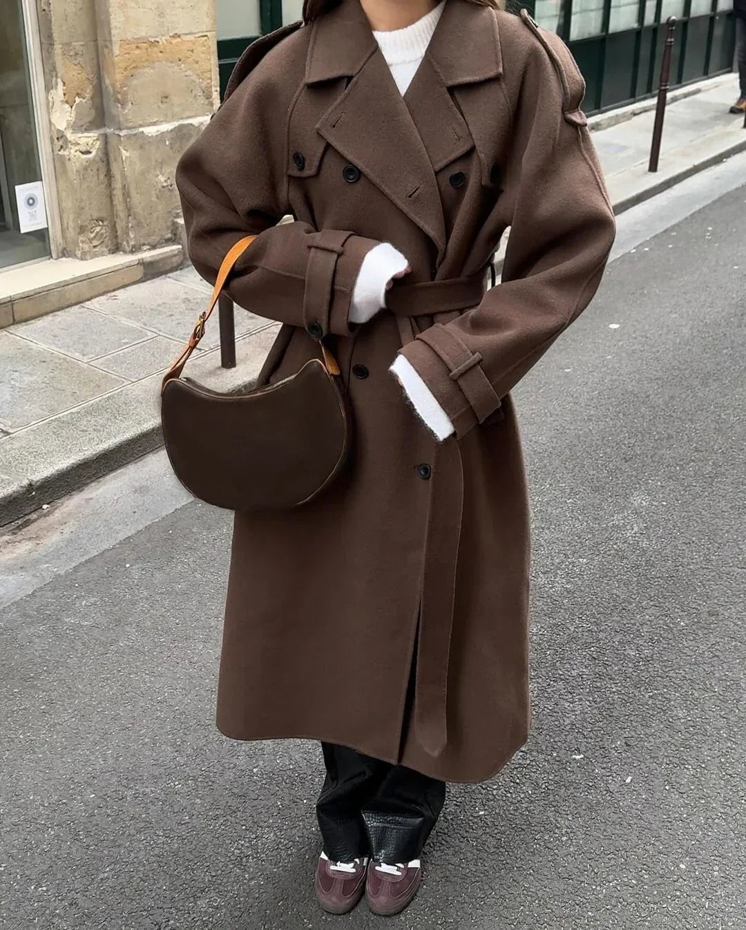 Manteau ample croisé à revers crantés — Amielle Paris