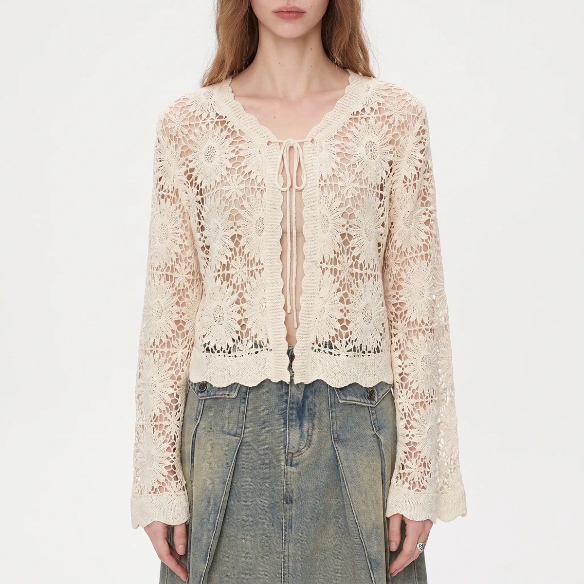 Paula — Cardigan ajouré à motif floral — Amielle Paris
