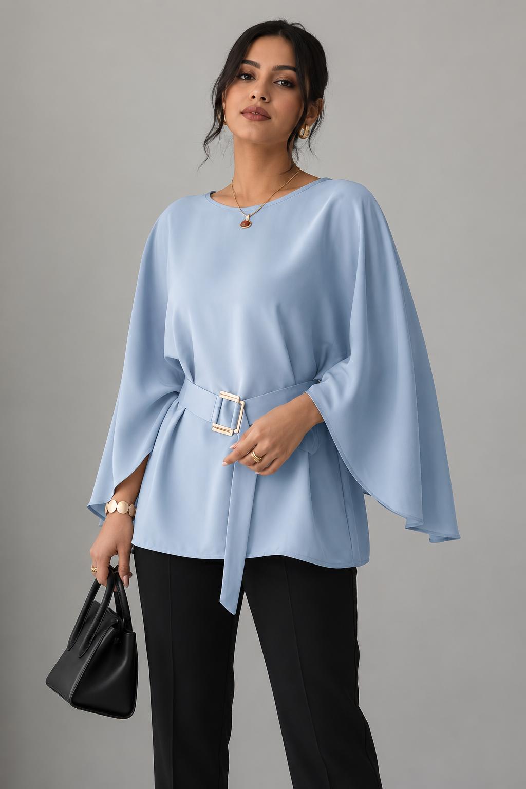 Blouse à manches cape ceinturée — Catalijn — Amielle Paris