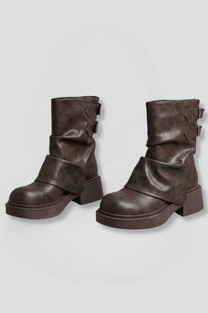 Bottines de motard à boucles et talon épais — Amielle Paris