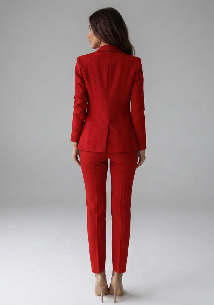 Tailleur pantalon à veste croisée et boutons dorés — Amielle Paris