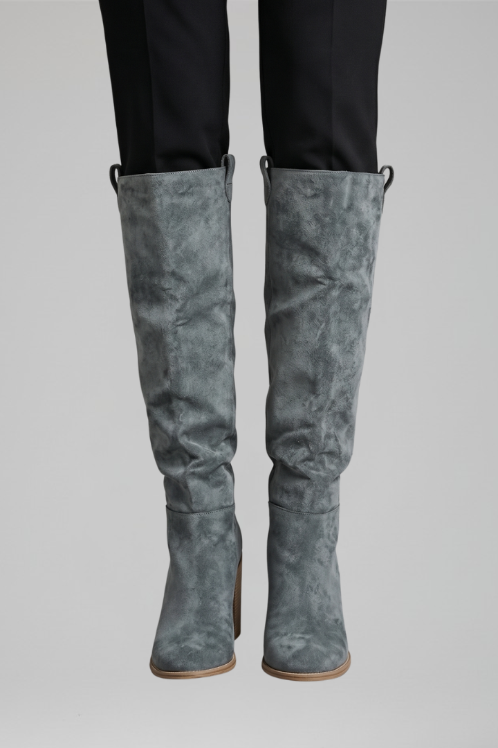 Bottes hautes aspect daim à bout pointu — Amielle Paris