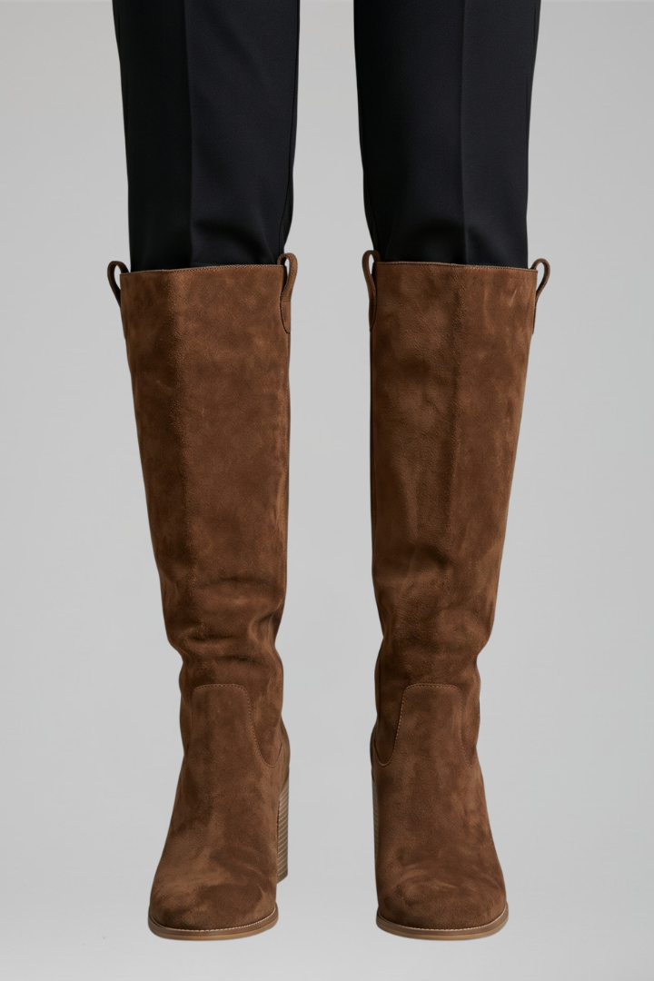 Bottes hautes aspect daim à bout pointu — Amielle Paris