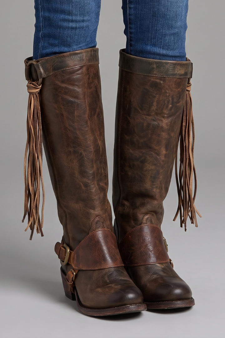 Bottes western à franges et zip latéral — Amielle Paris