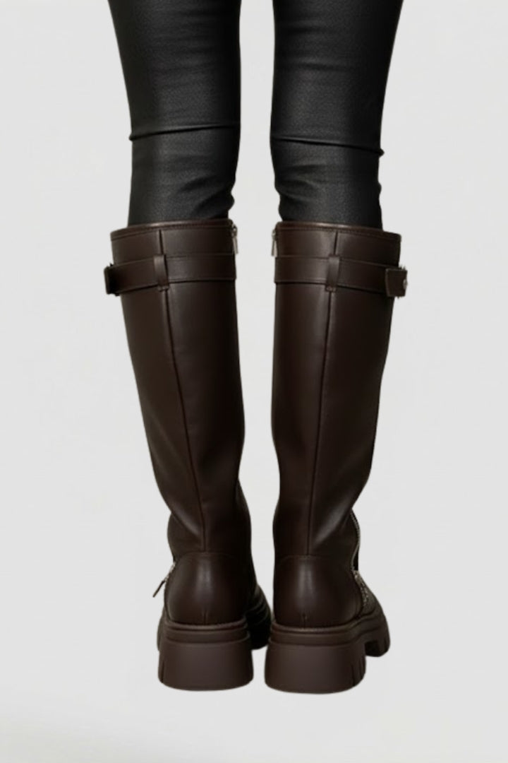 Bottes hautes à plateforme, zip et brides — Amielle Paris