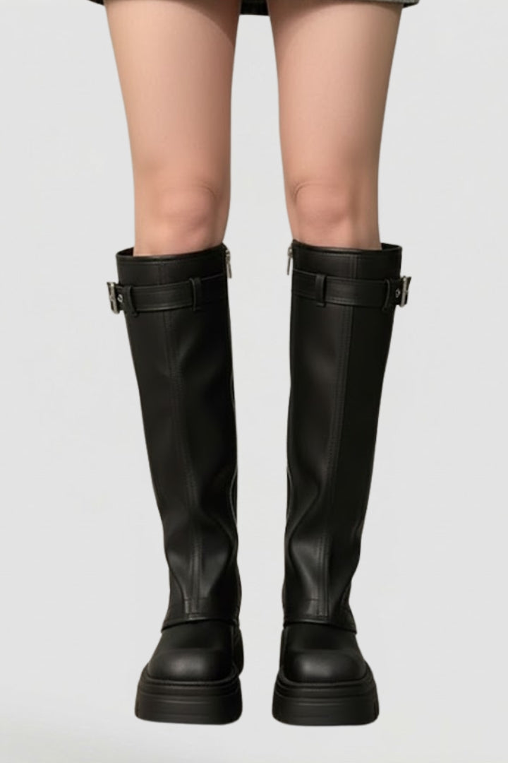 Bottes hautes à plateforme, zip et brides — Amielle Paris