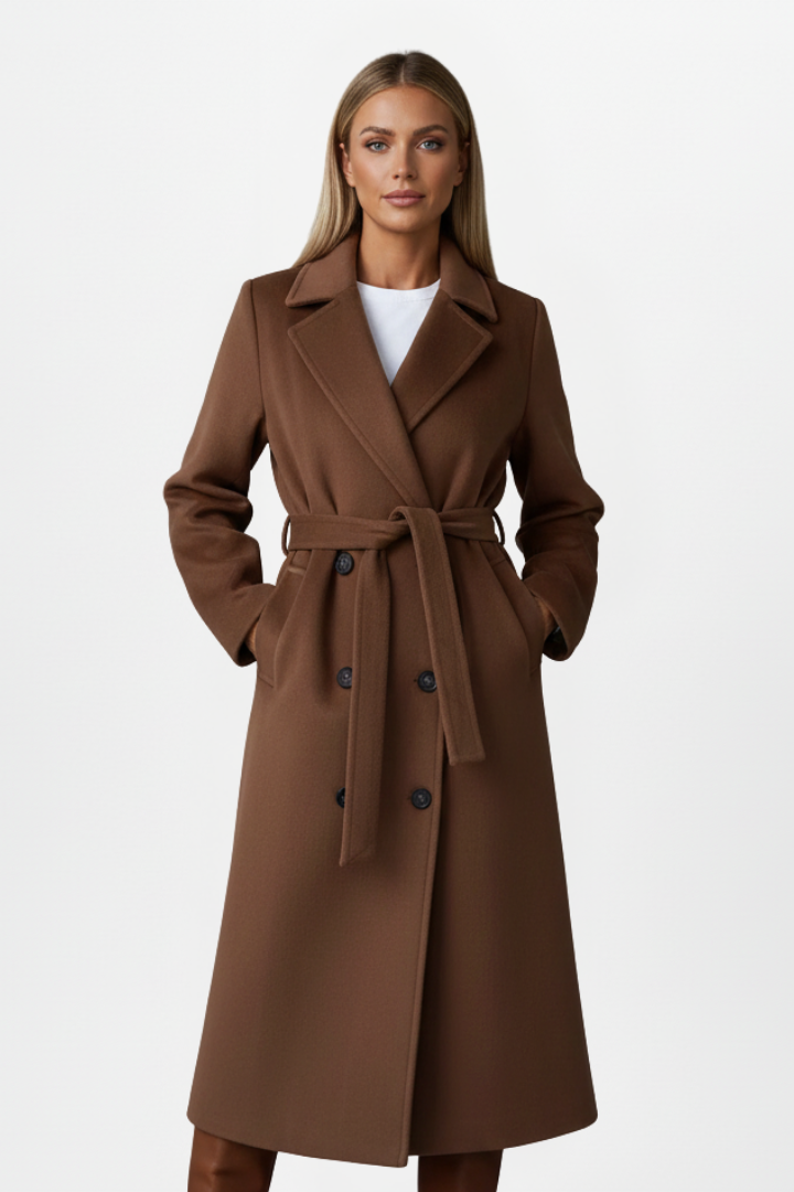 Vivienne — Manteau long croisé à ceinture — Amielle Paris