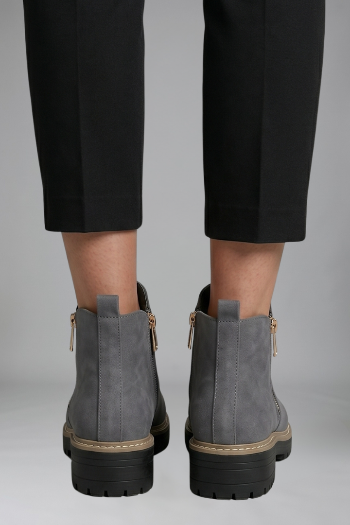 Bottines aspect daim à zip et semelle crantée — Amielle Paris