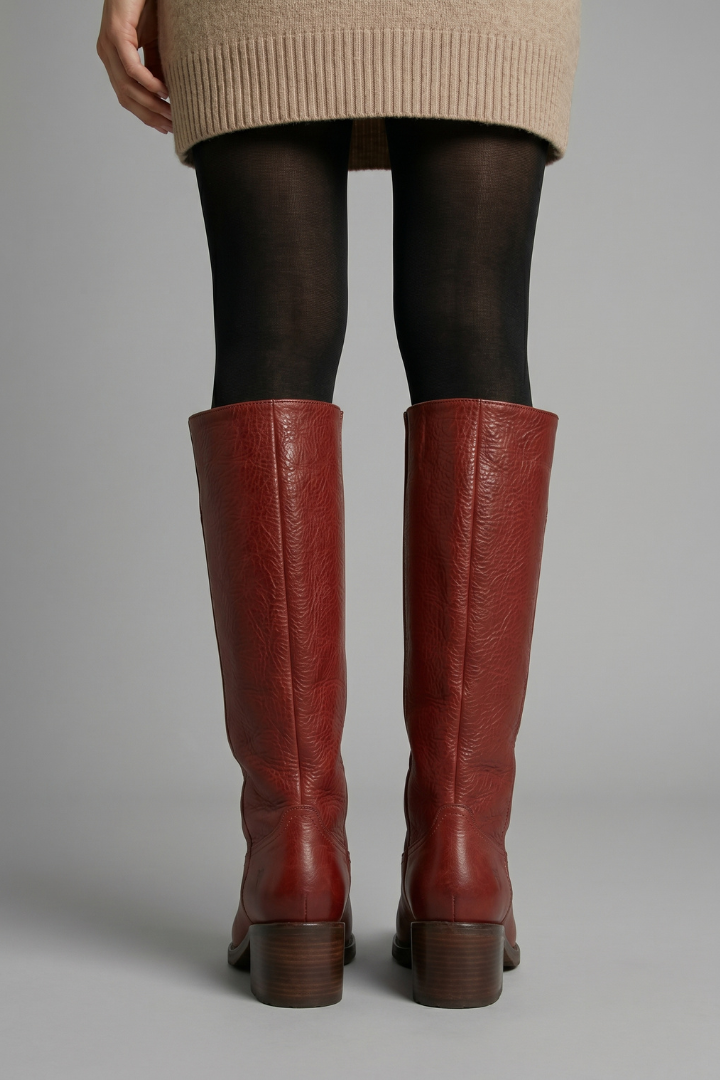 Bottes hautes aspect cuir à bout rond — Amielle Paris
