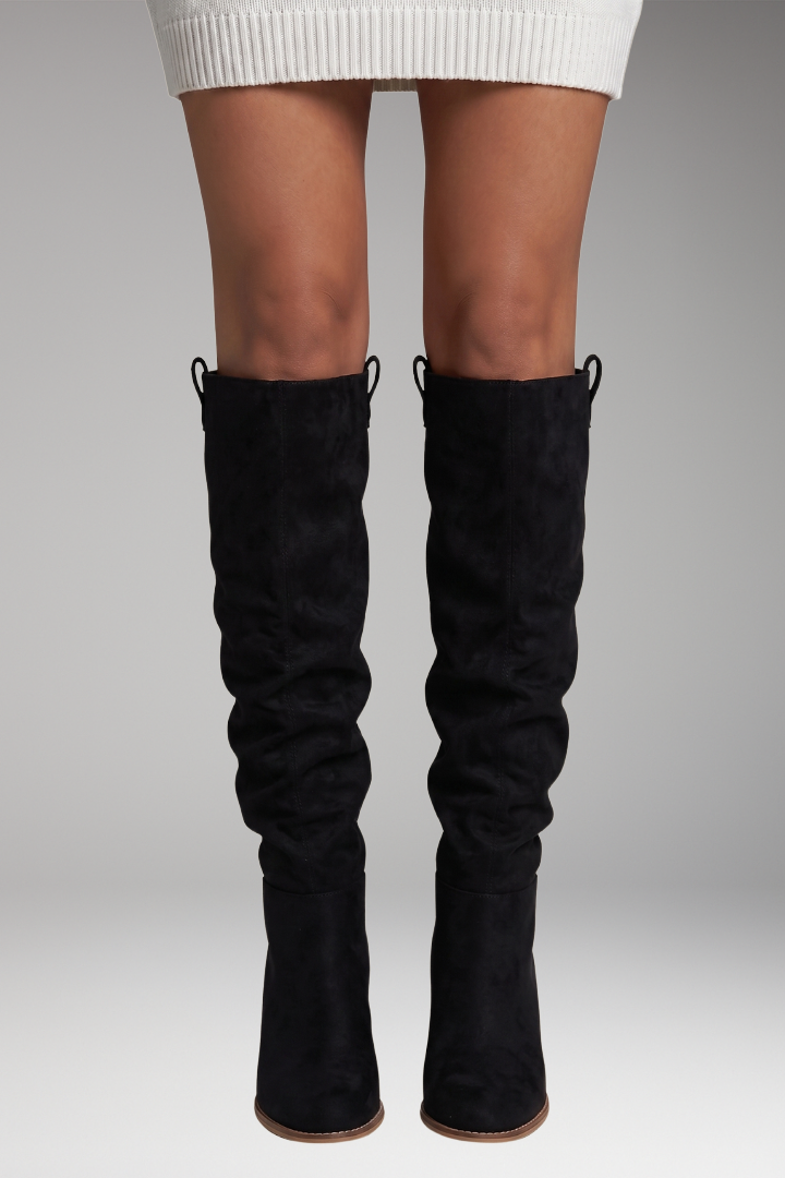 Bottes cavalières plates aspect daim — Amielle Paris