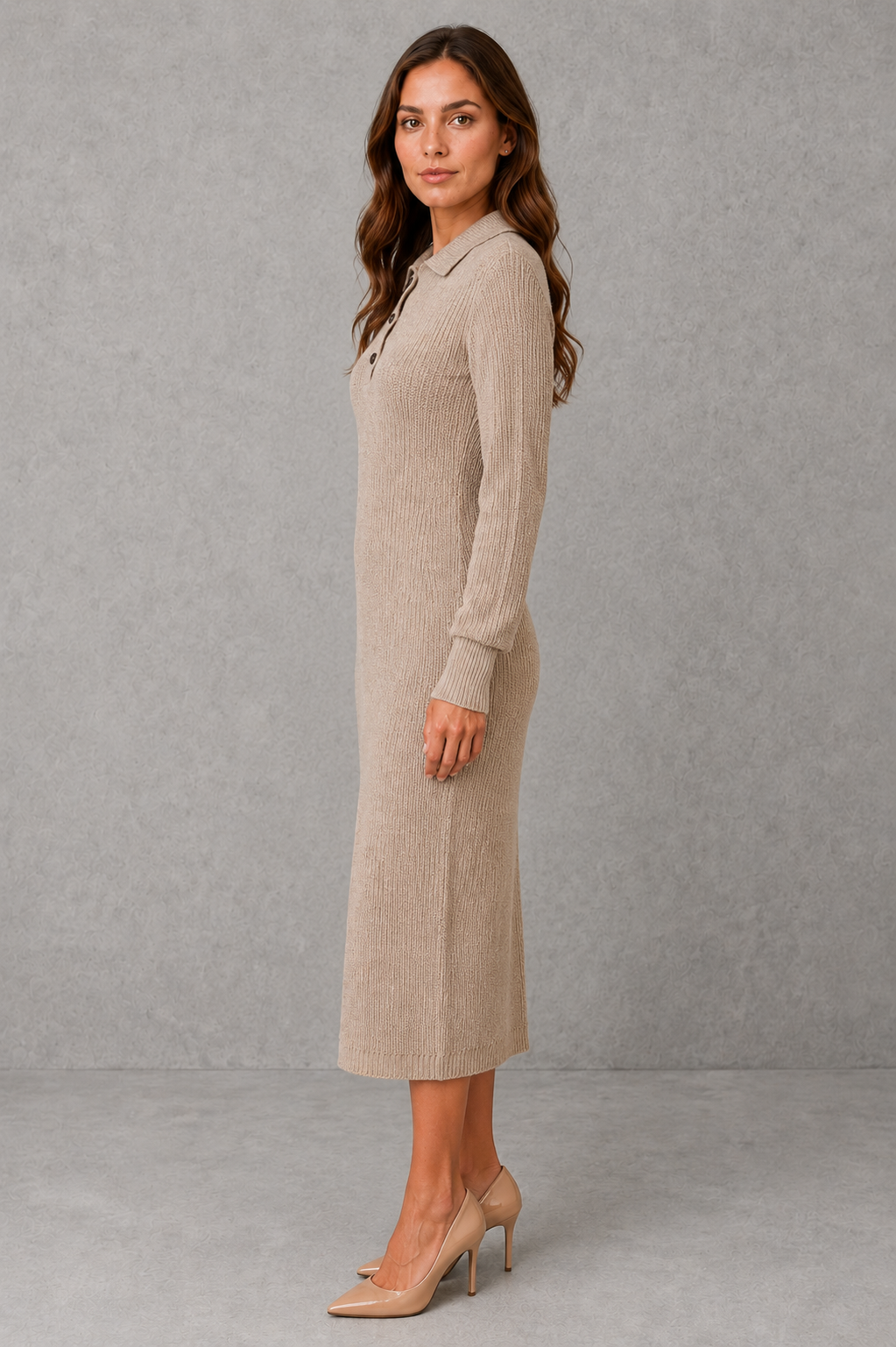 Robe pull midi à col polo boutonné — Amielle Paris
