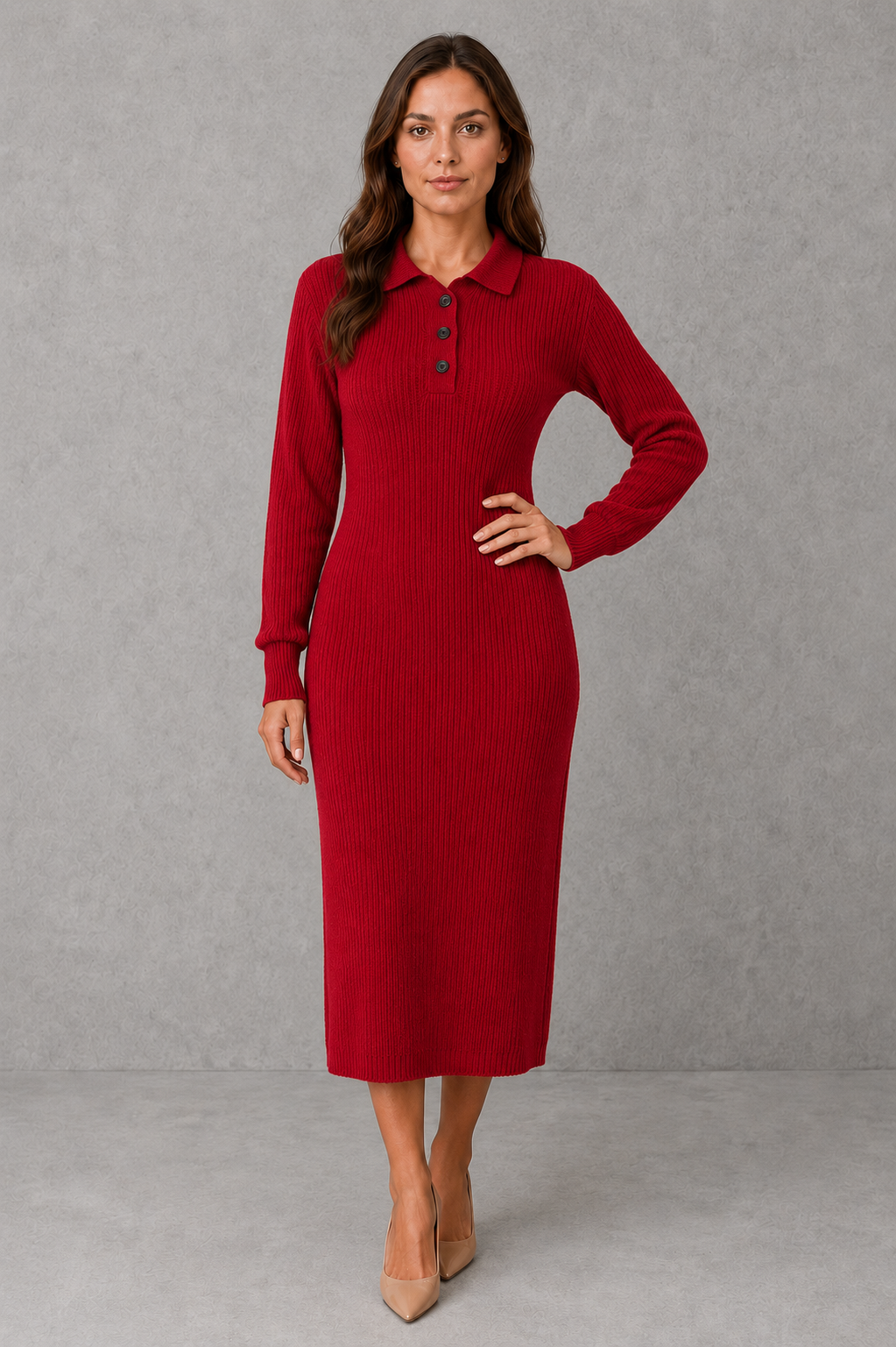 Robe pull midi à col polo boutonné — Amielle Paris