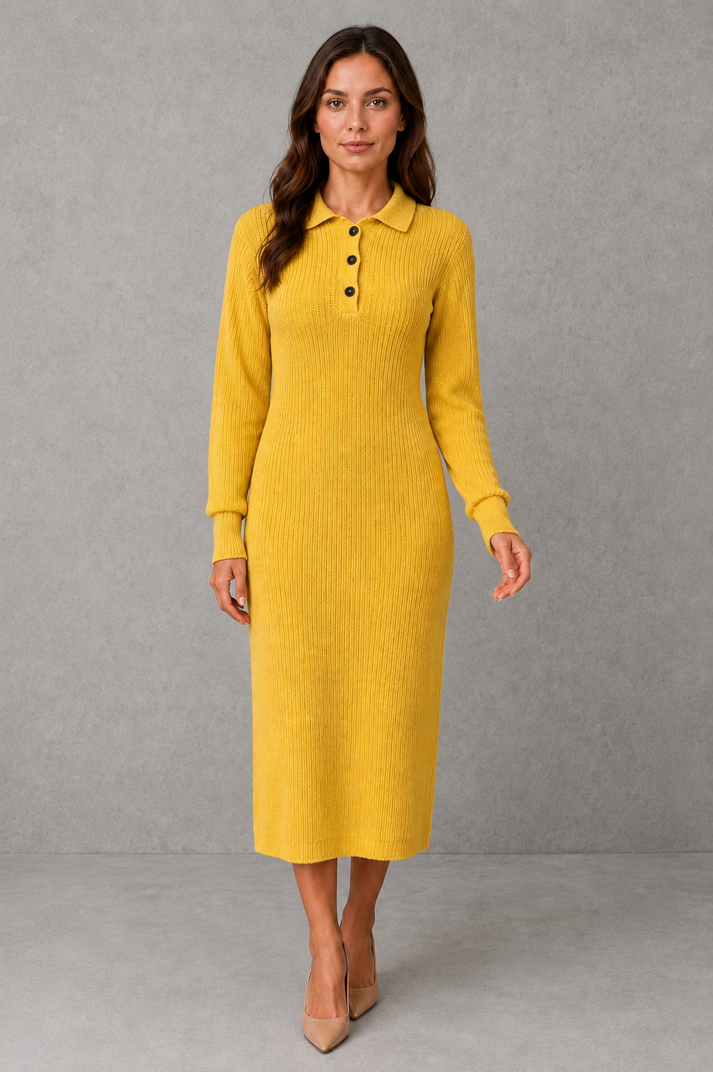 Robe pull midi à col polo boutonné — Amielle Paris
