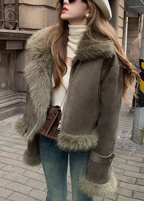 Veste aspect daim à col en fausse fourrure — Amielle Paris