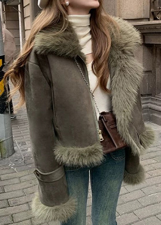 Veste aspect daim à col en fausse fourrure — Amielle Paris