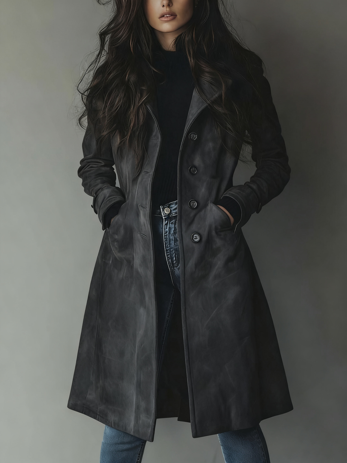 Selena — Manteau boutonné à finition veloutée — Amielle Paris