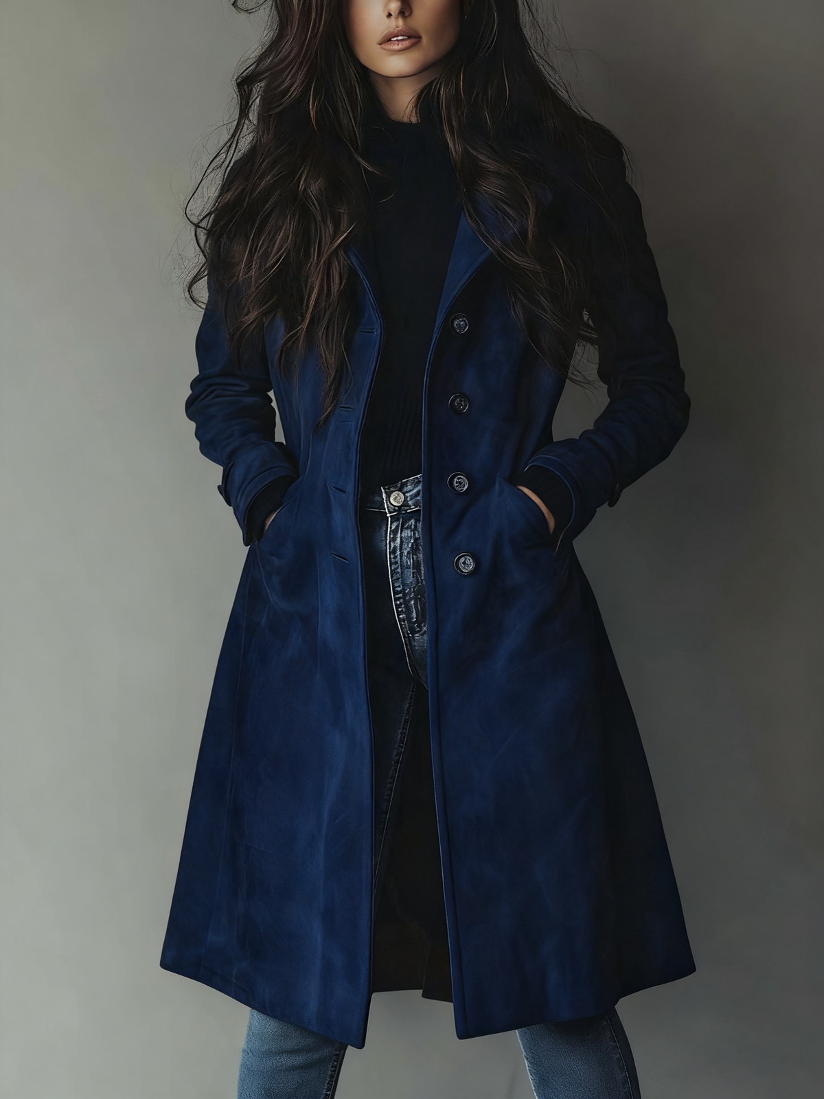 Selena — Manteau boutonné à finition veloutée — Amielle Paris