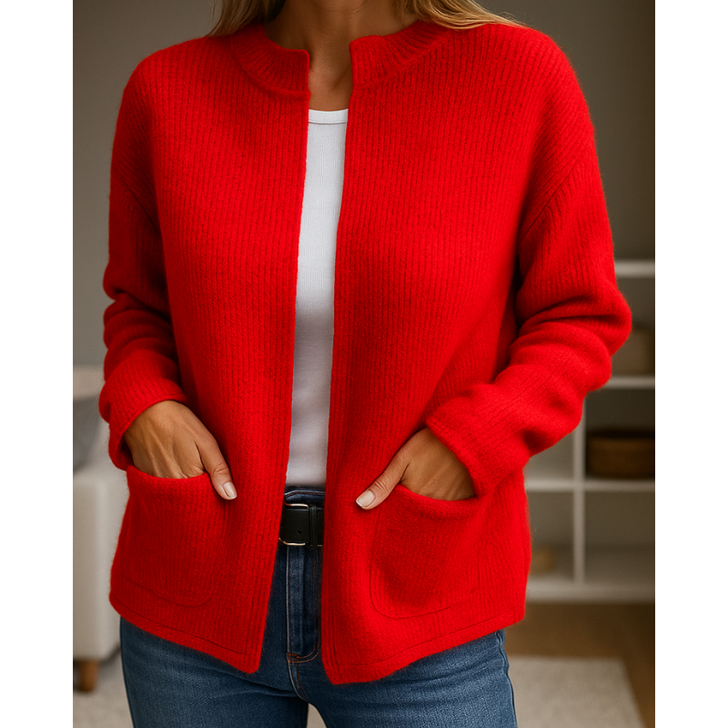 Uma — Cardigan ouvert à col rond et poches — Amielle Paris
