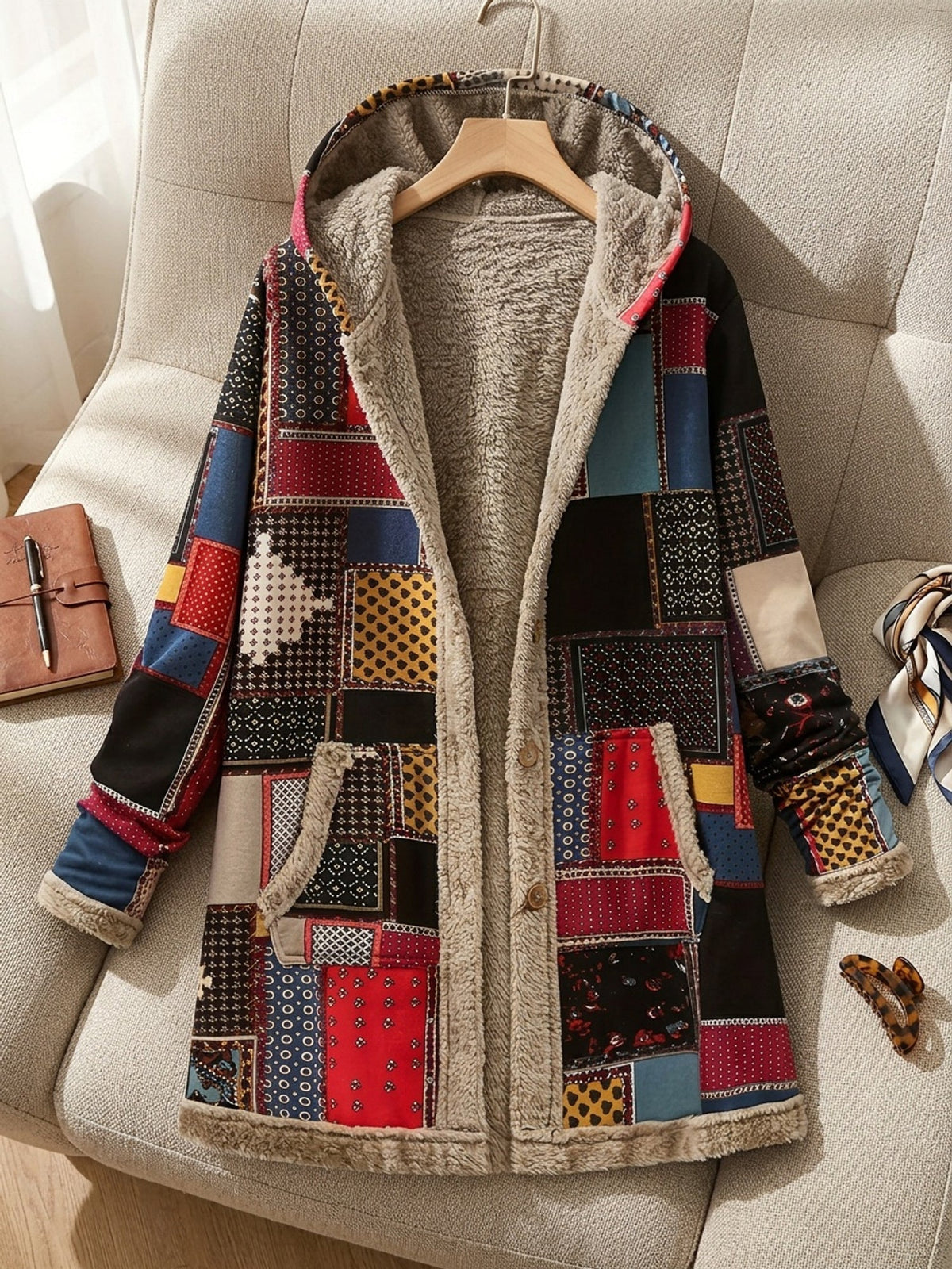 Veste à capuche patchwork et doublure polaire — Amielle Paris