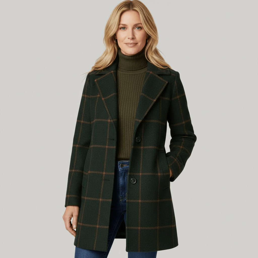 Elena — Manteau à carreaux et col tailleur — Amielle Paris