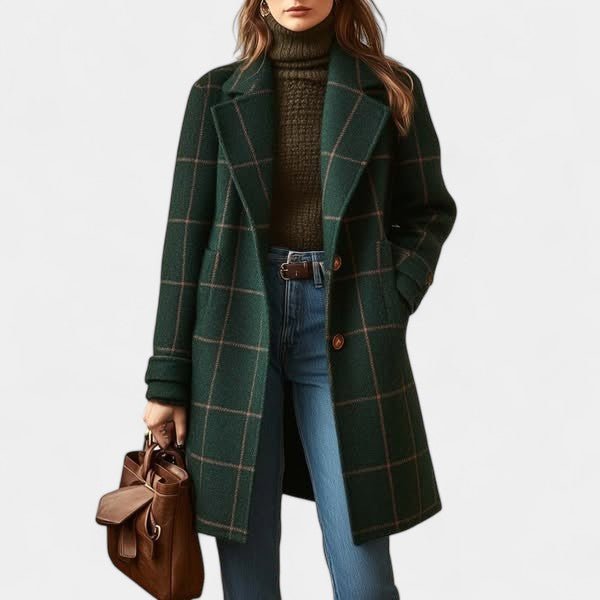 Elena — Manteau à carreaux et col tailleur — Amielle Paris