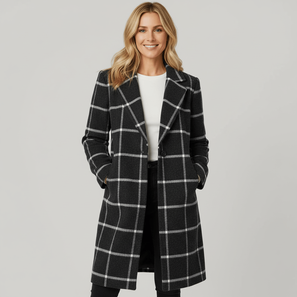 Elena — Manteau à carreaux et col tailleur — Amielle Paris