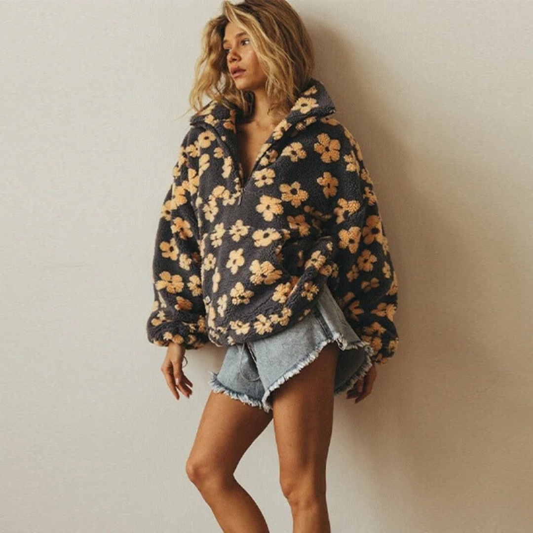 Liana — Veste polaire fleurie à col montant — Amielle Paris
