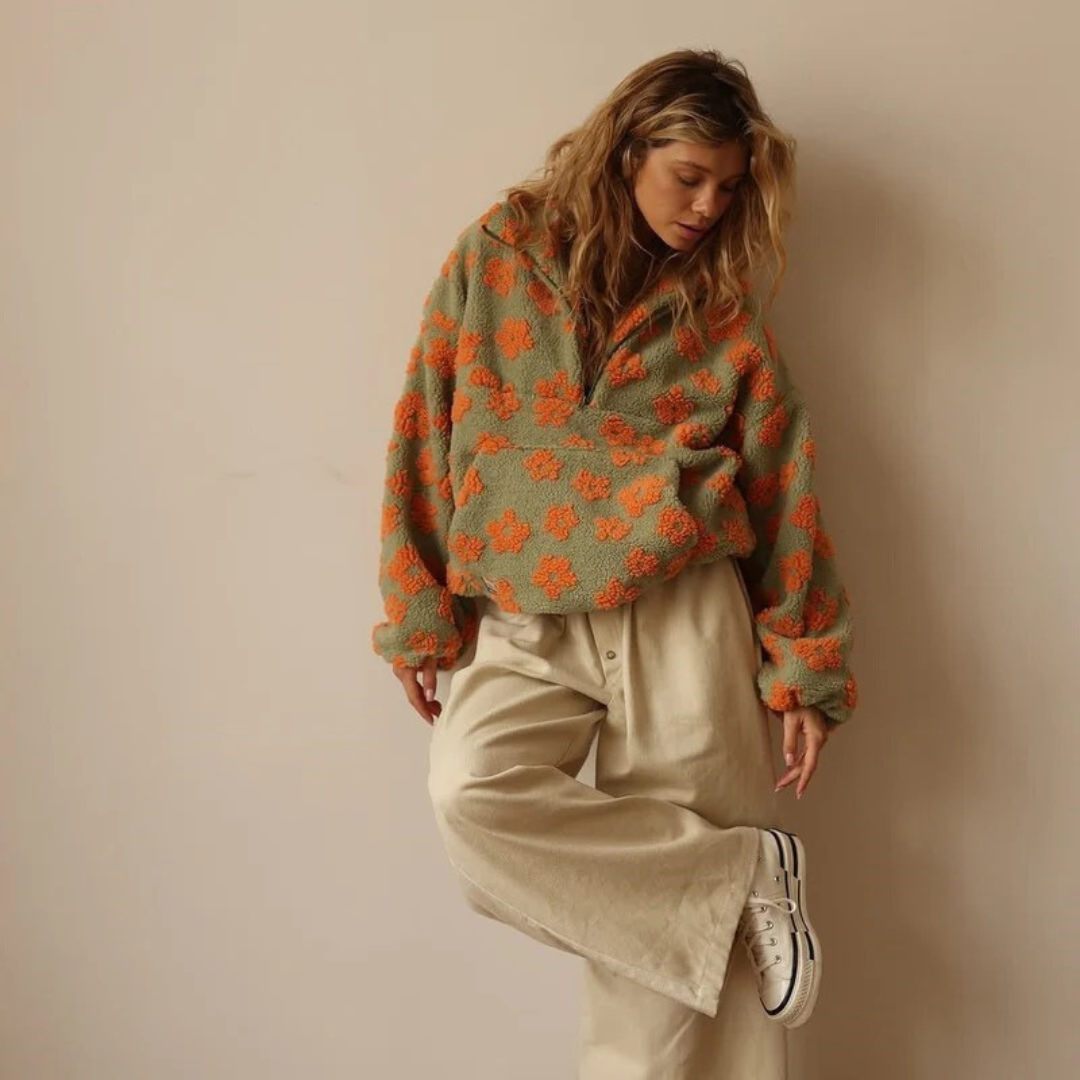 Liana — Veste polaire fleurie à col montant — Amielle Paris