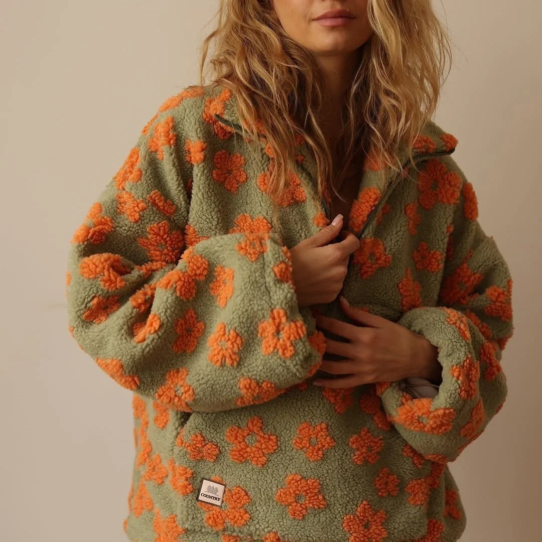 Liana — Veste polaire fleurie à col montant — Amielle Paris