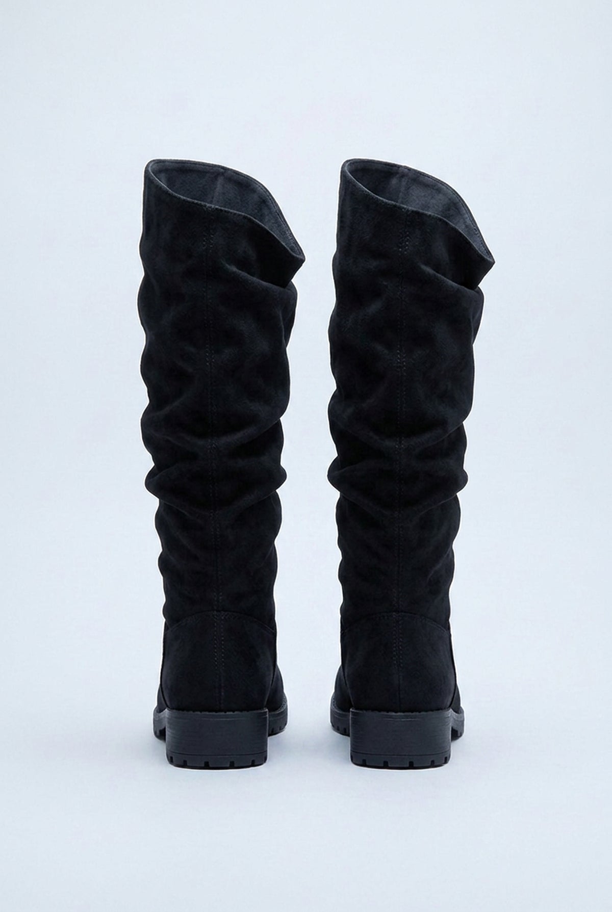 Bottes hautes effet daim à talon bas