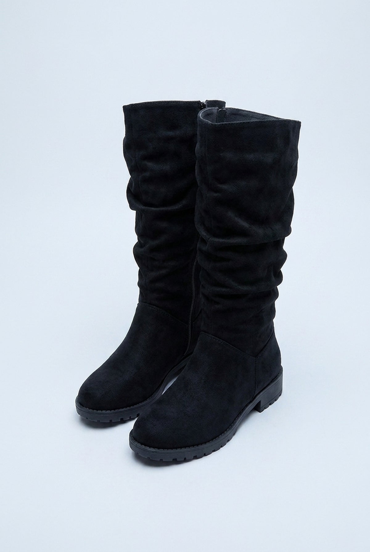 Bottes hautes effet daim à talon bas