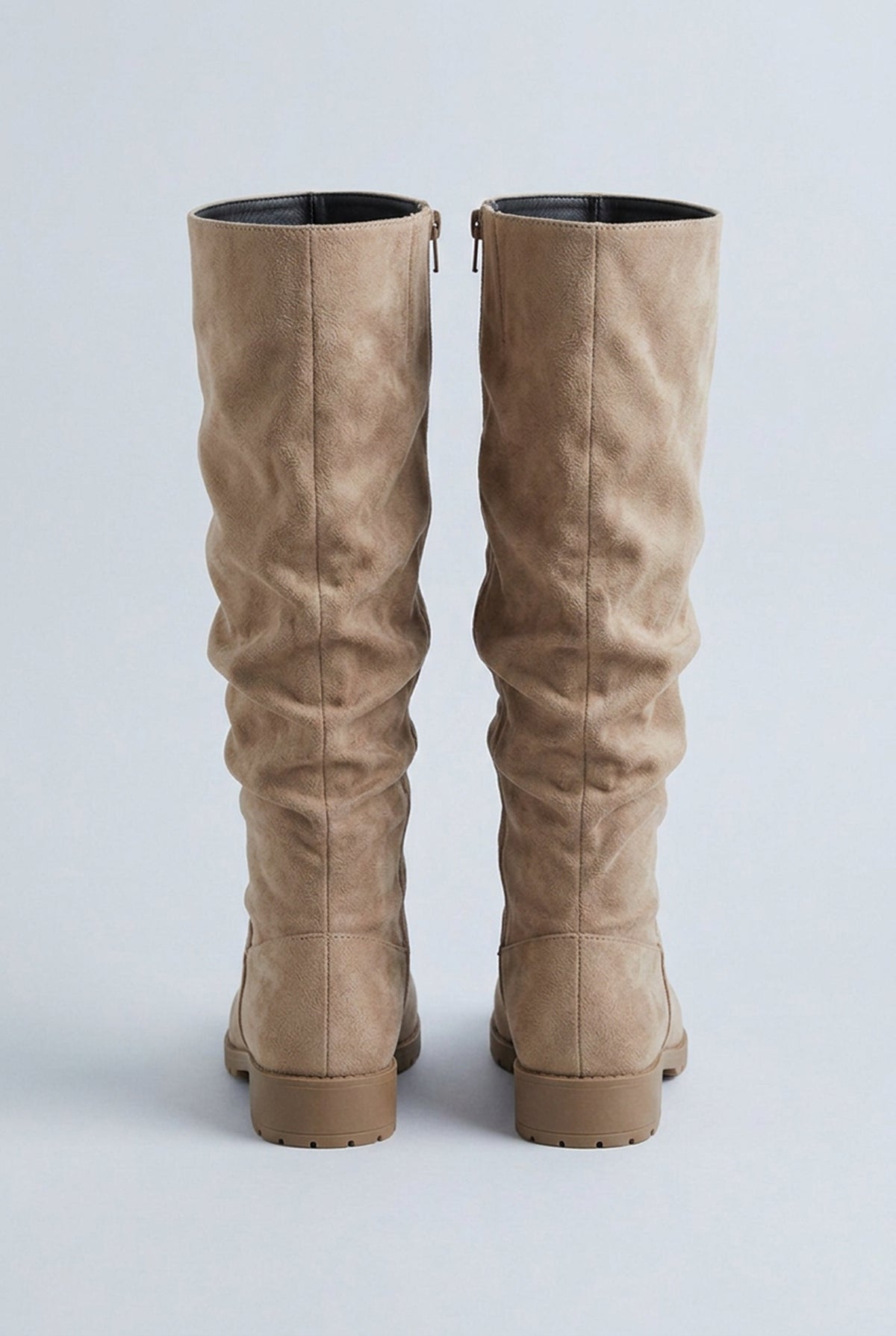Bottes hautes effet daim à talon bas