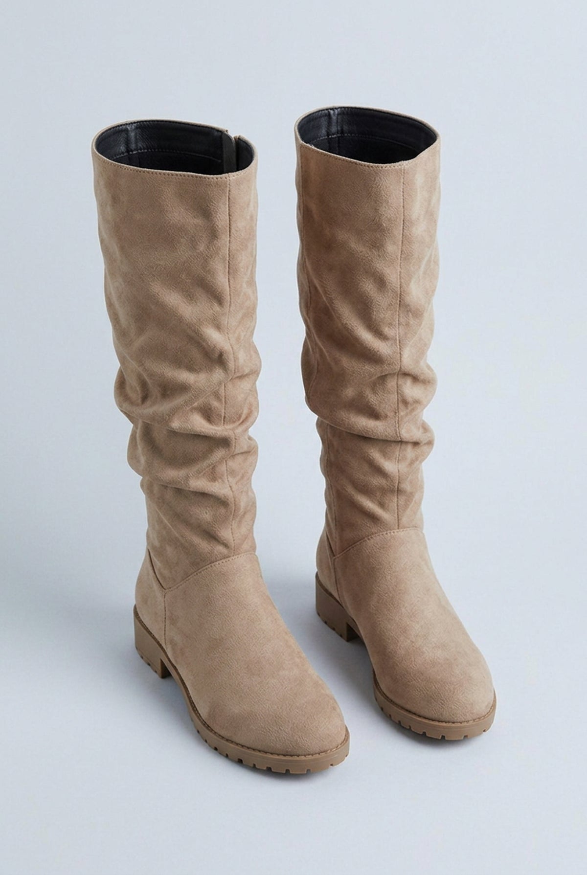 Bottes hautes effet daim à talon bas