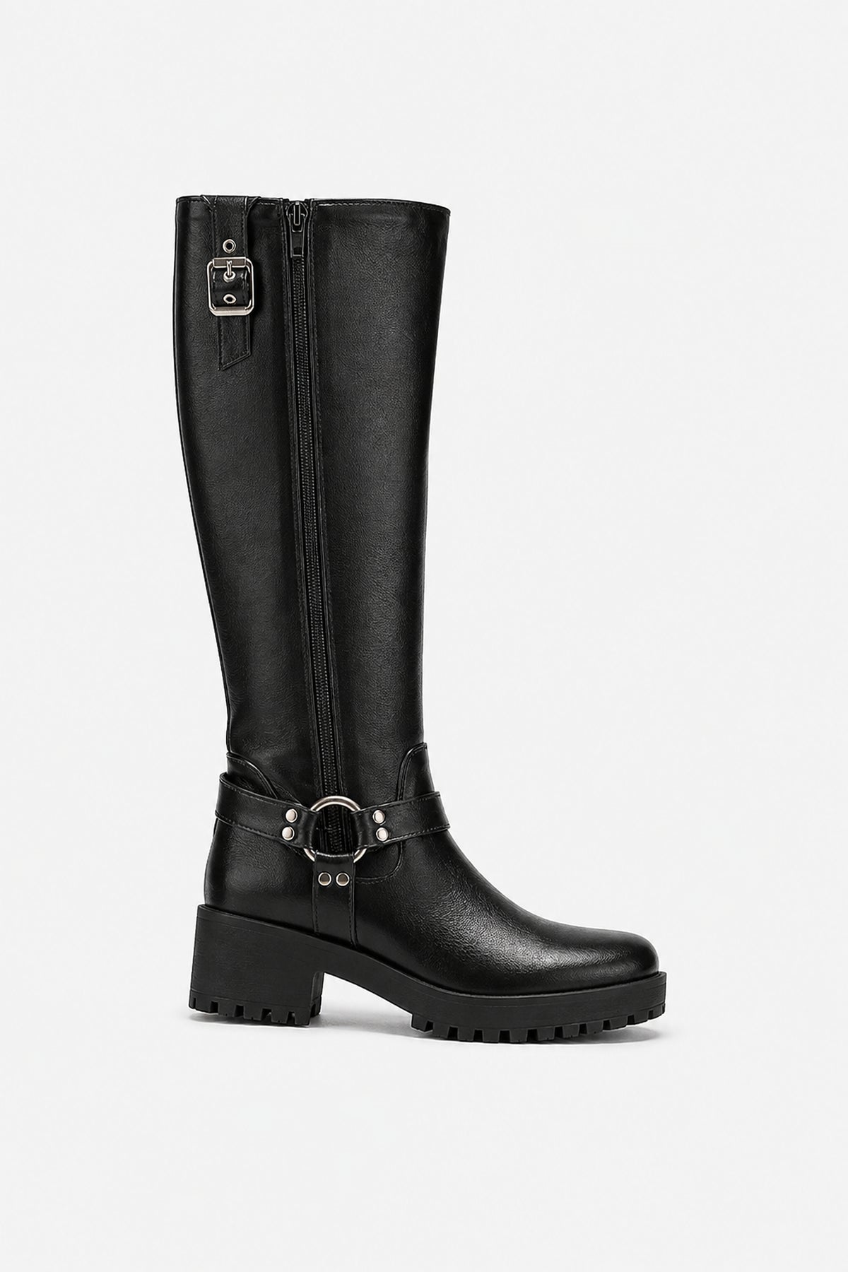 Bottes motardes à boucles et semelle crantée
