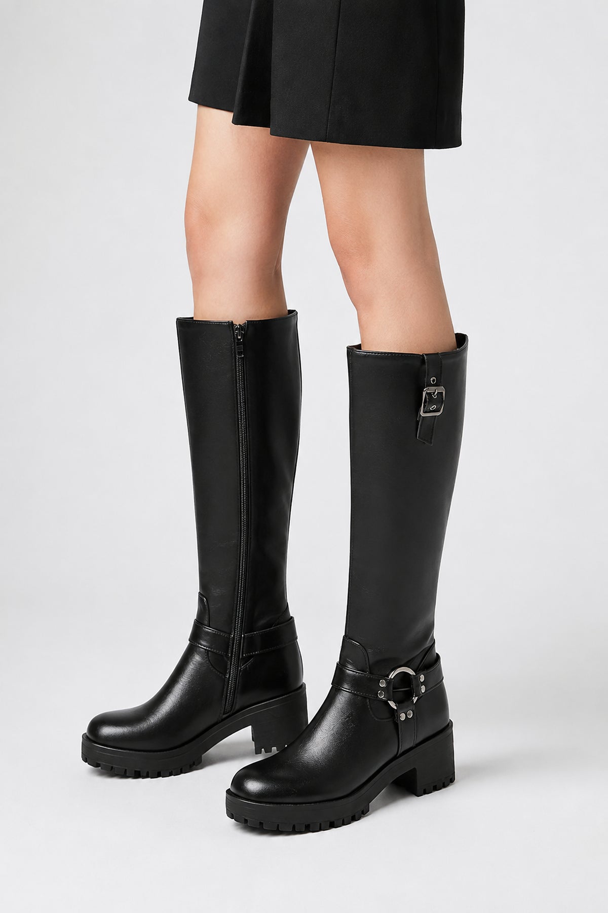 Bottes motardes à boucles et semelle crantée