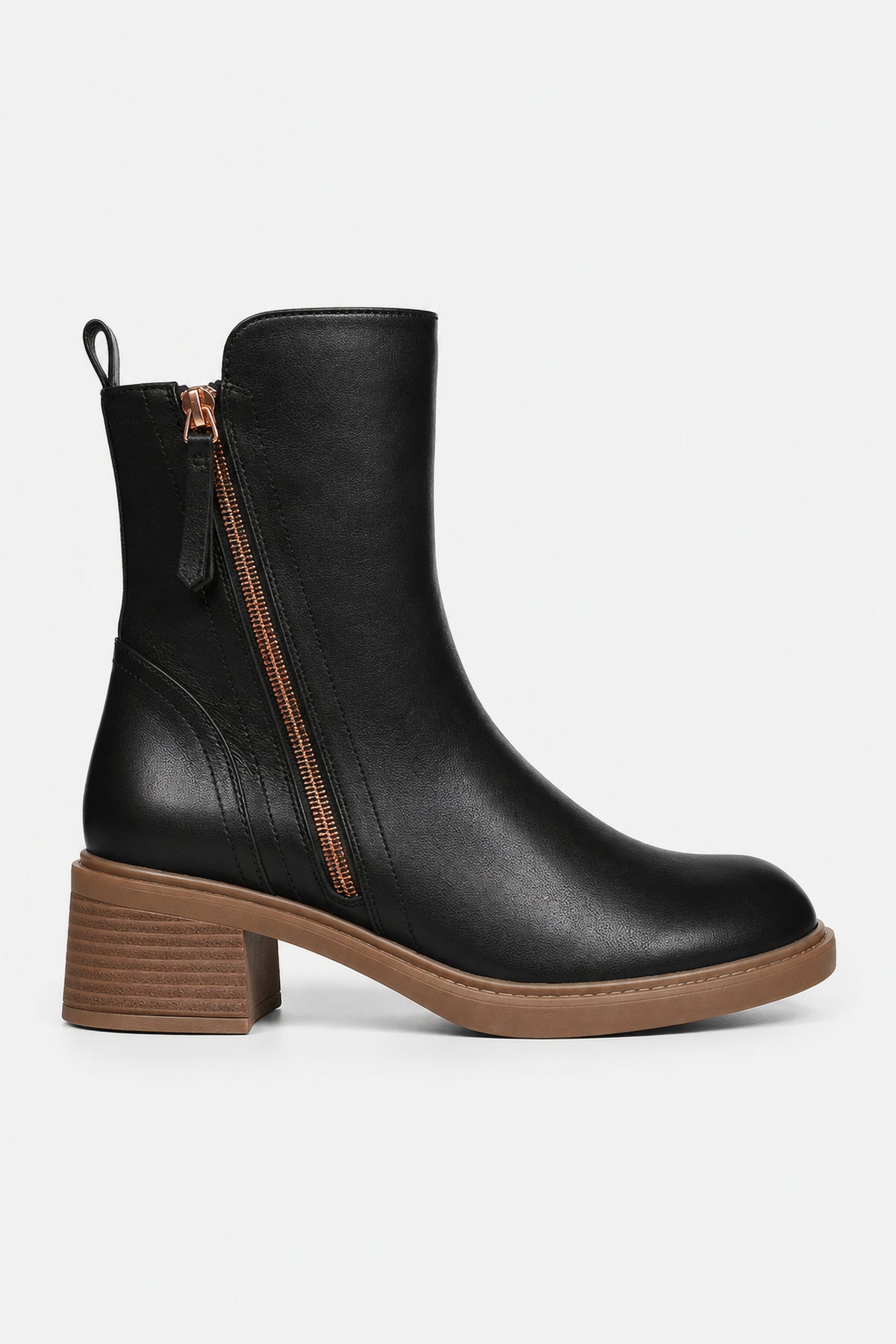 Bottines à talon bloc et zip doré