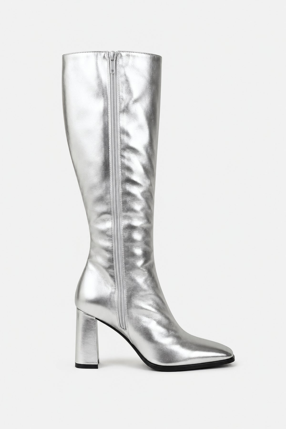 Bottes hautes argentées à talon