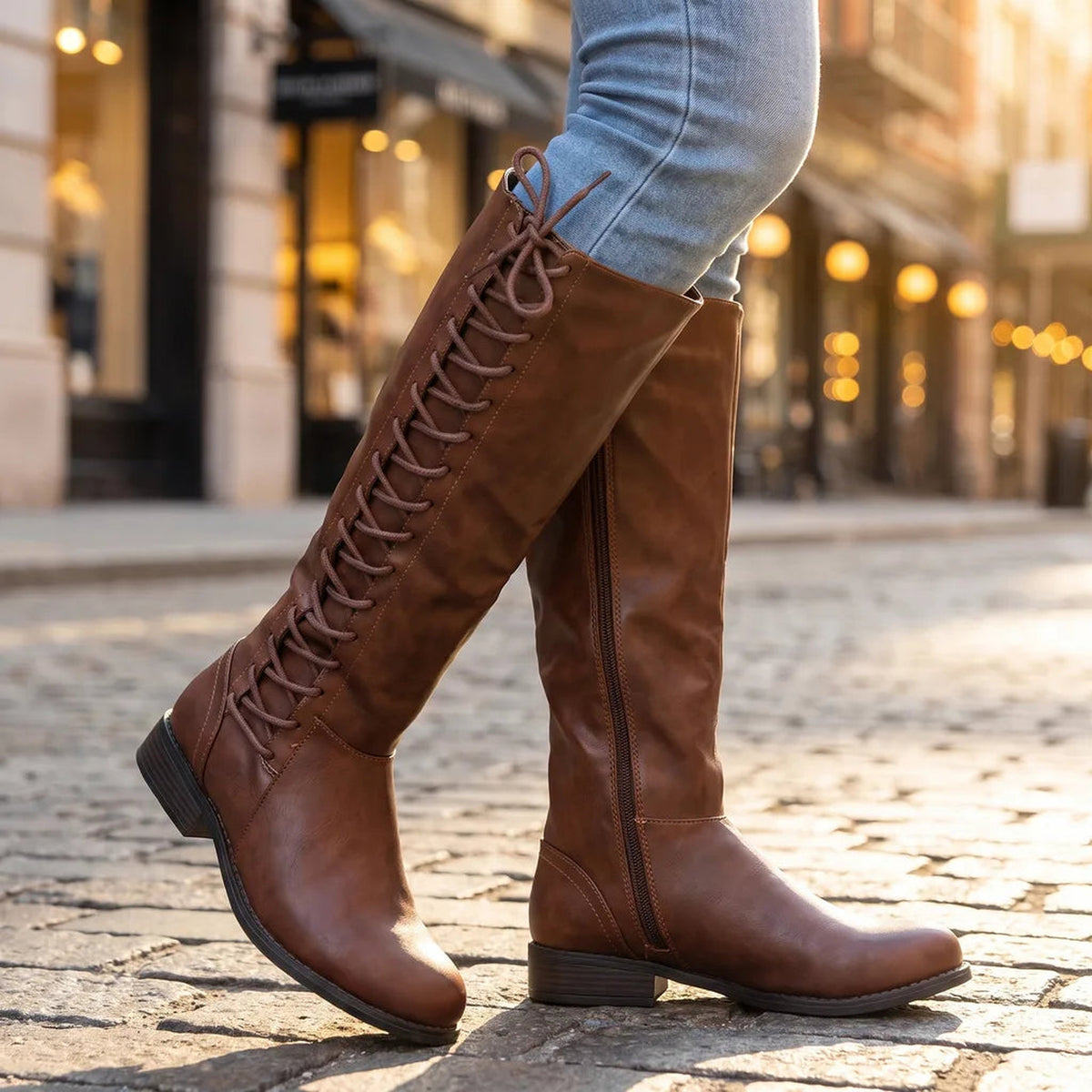 Bottes cavalières à lacets et zip