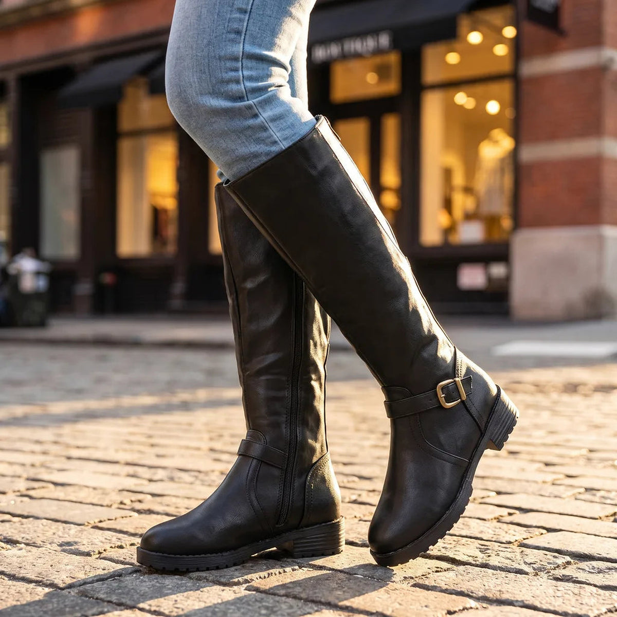 Bottes hautes à boucle et semelle crantée