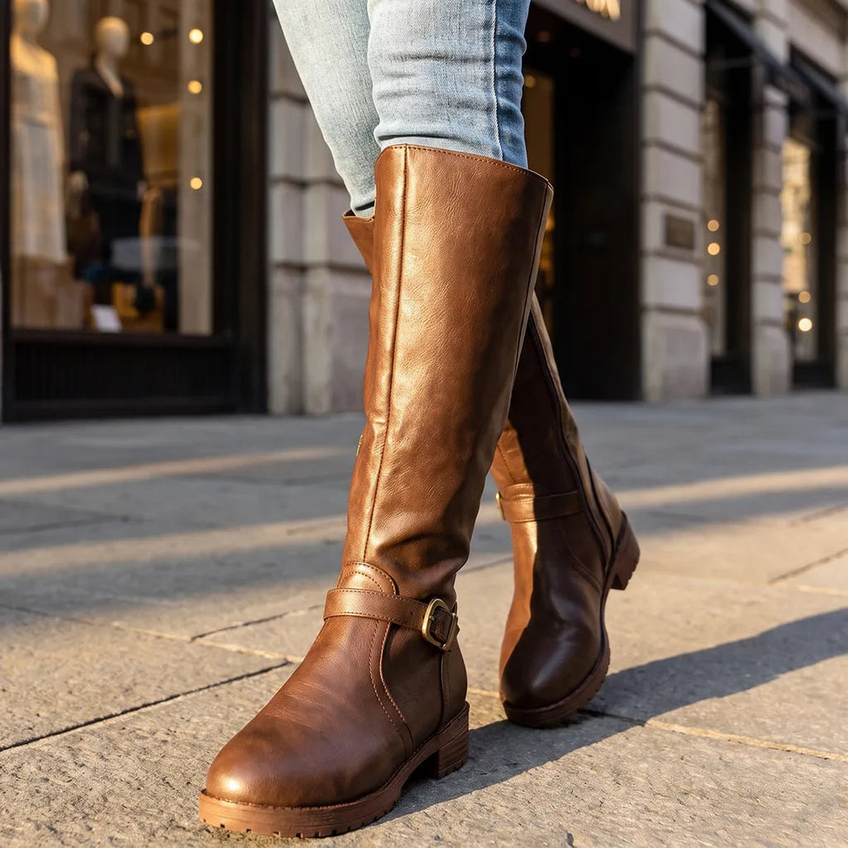 Bottes hautes à boucle et semelle crantée