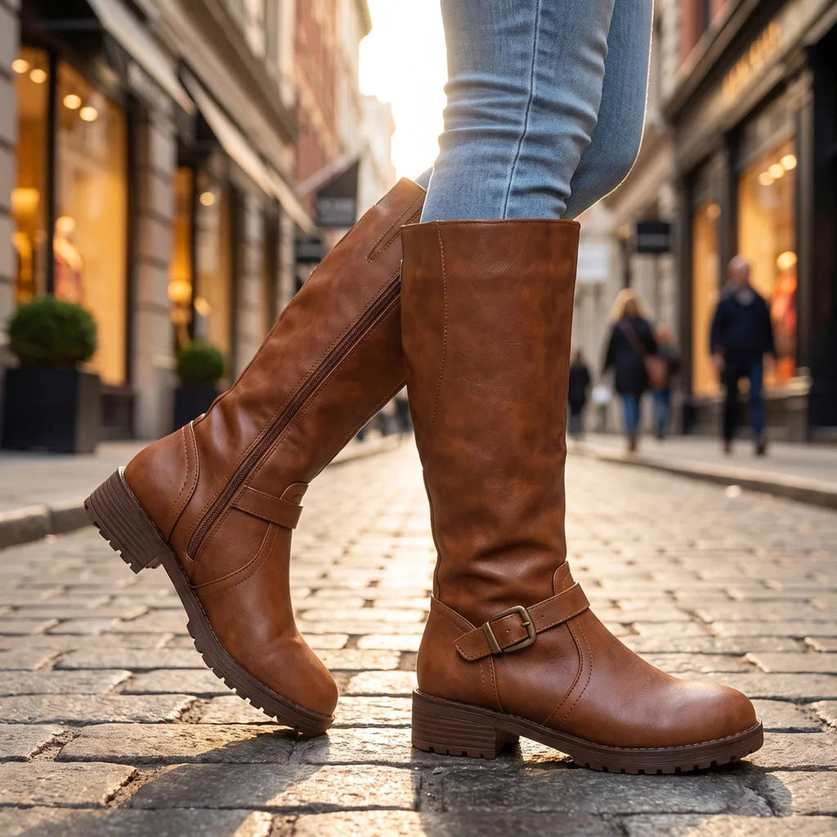 Bottes hautes à boucle et semelle crantée