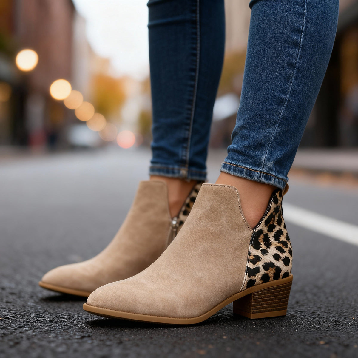 Bottines léopard à talon bas